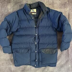 Men's Vintage 80's Holubar Boulder USA Navy Blue Down Zip Up Puffer Jacket Sz L